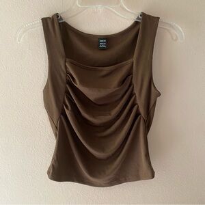 SHEIN BROWN SQUARE NECK SLEEVELESS RIB KNIT STRETCH TANK TOP SIZE MEDIUM